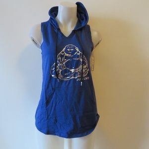 NWT JUST LIVE BLUE BUDDHA SLEEVELESS HOODIE TOP S*